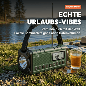 Dynox Sunbase Kurbelradio am Lagerfeuer – FM/AM Notfallradio mit 10.000 mAh Akku für Camping und Outdoor