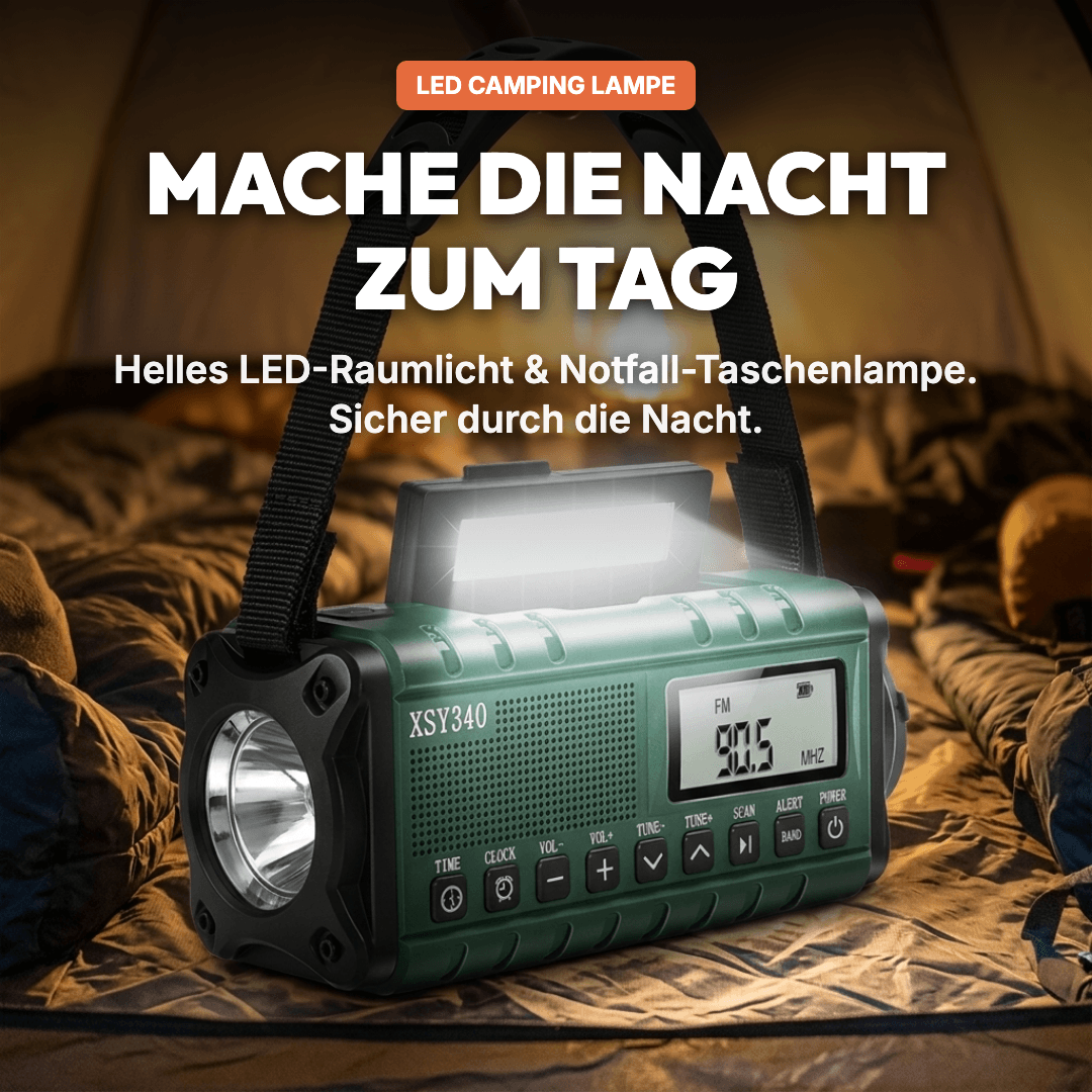 Dynox Sunbase LED Camping Lampe im Zelt – helles Raumlicht und Notfall-Taschenlampe für sicheres Camping in der Nacht